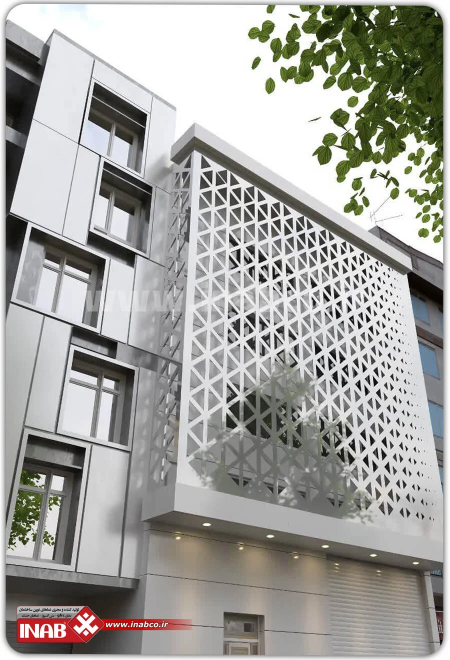 قیمت نمای کامپوزیت - قیمت طراحی نما - نمای مشبک - نمای سه طبقه ساختمان
